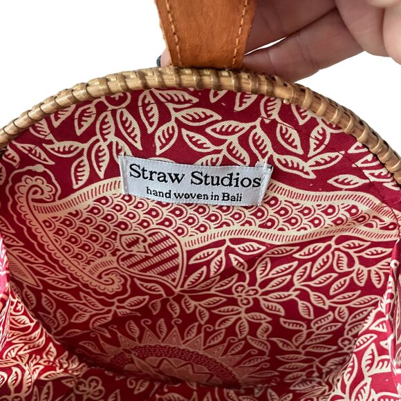Straw Studios Hand Woven Circular Round Shoulder Crossbody Bag Women's Brown - Picture 6 of 9